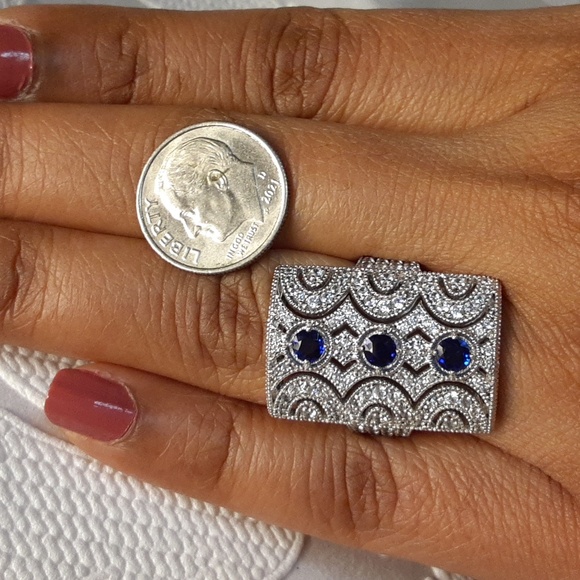 925, 2.48ctw Genuine Blue Sapphire & White Topaz Ring. FIRM. - Picture 17 of 17